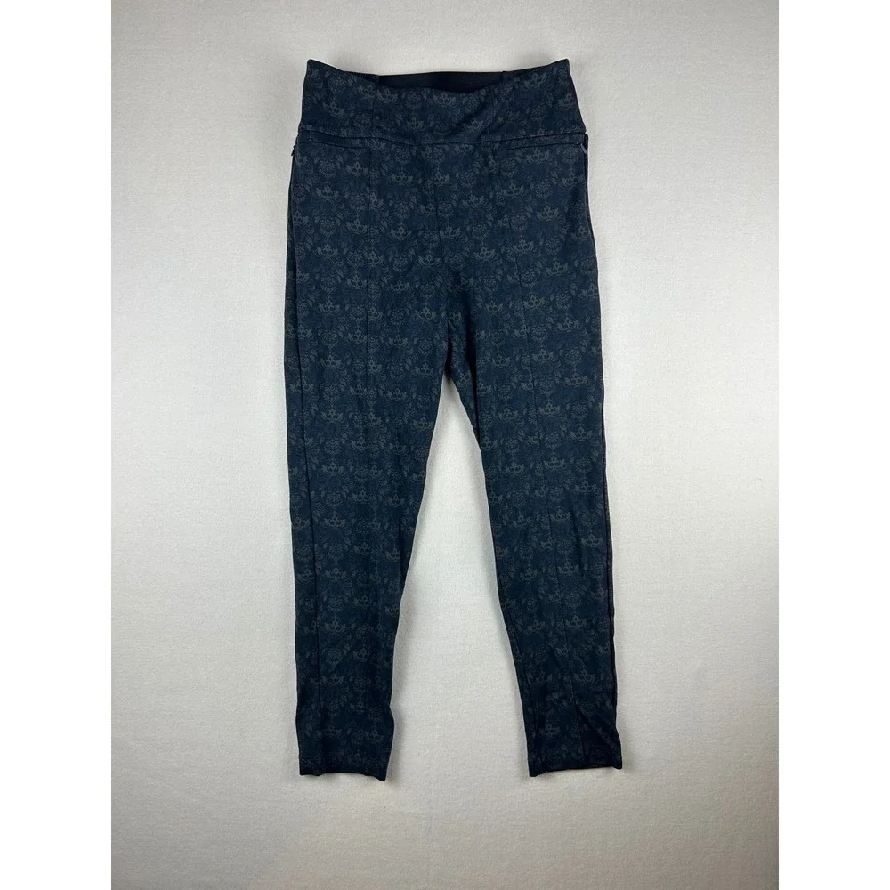 Betabrand Dress Pant Yoga Pants Blue Damask Print Skinny Leg Womens Medium - Picture 2 of 13